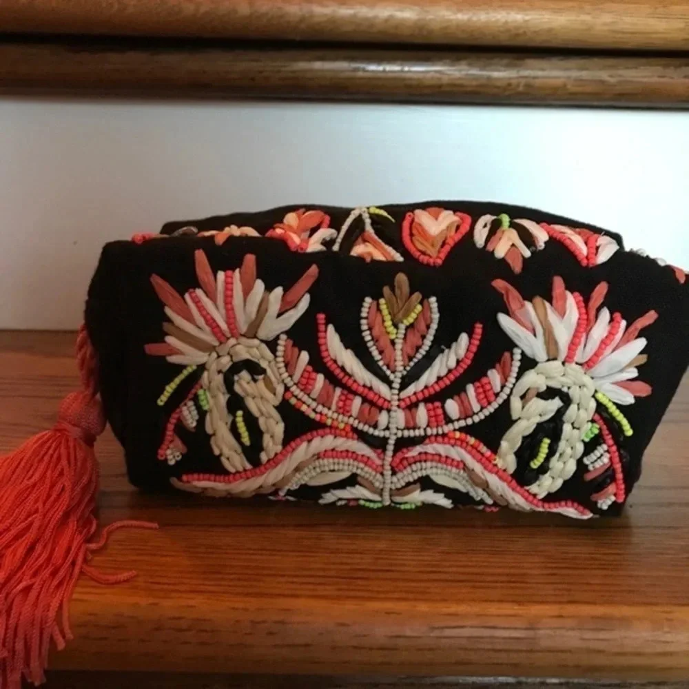 Anthropologie Raffia Embellished  Clutch